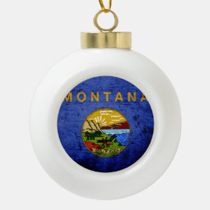 Black Grunge Montana State Flag Ceramic Ball Christmas Ornament
