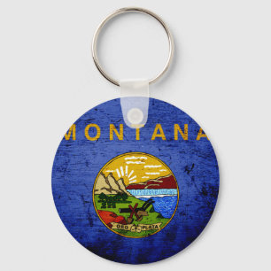 Black Grunge Montana State Flag Key Ring