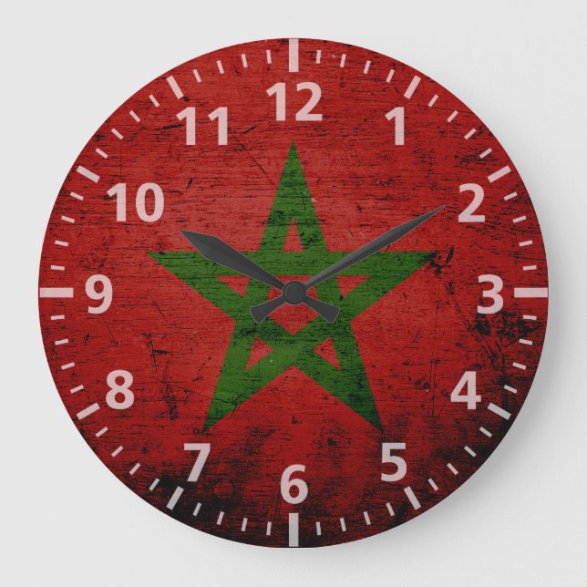 Black Grunge Morocco Flag Large Clock (Front)