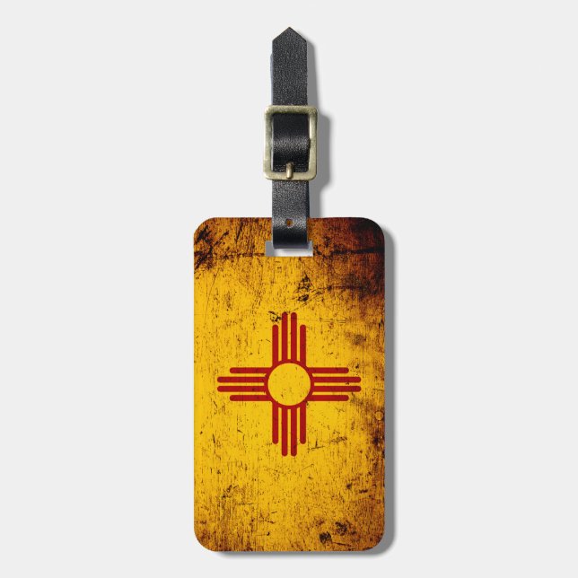 Black Grunge New Mexico State Flag Luggage Tag (Front Vertical)