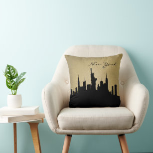 Black & Grunge New York Skyline   Landmark Cushion