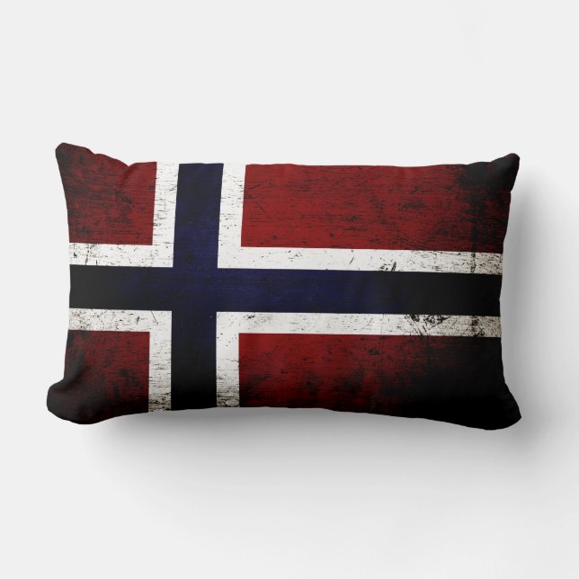 Black Grunge Norway Flag Lumbar Cushion (Front)