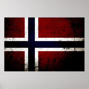 Black Grunge Norway Flag Poster
