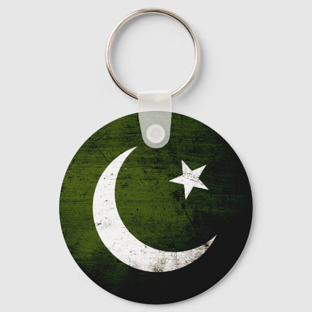 Black Grunge Pakistan Flag Key Ring (Front)