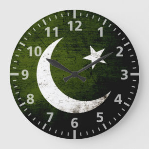 Black Grunge Pakistan Flag Large Clock