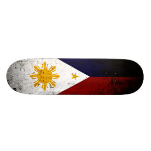 Black Grunge Philippines Flag Skateboard