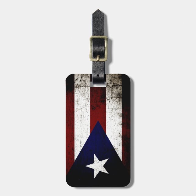 Black Grunge Puerto Rico Flag Luggage Tag (Front Vertical)