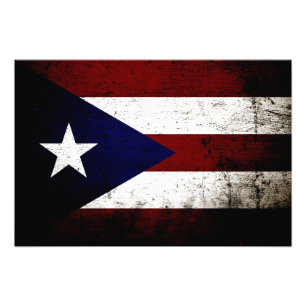 Black Grunge Puerto Rico Flag Photo Print