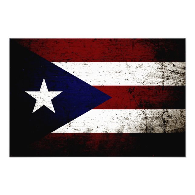 Black Grunge Puerto Rico Flag Photo Print (Front)