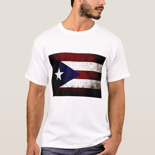 Black Grunge Puerto Rico Flag T-Shirt (Front)