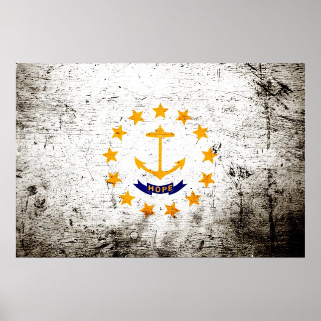 Black Grunge Rhode Island State Flag Poster (Front)