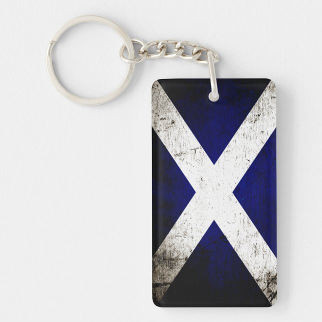 Black Grunge Scotland Flag Key Ring (Front)