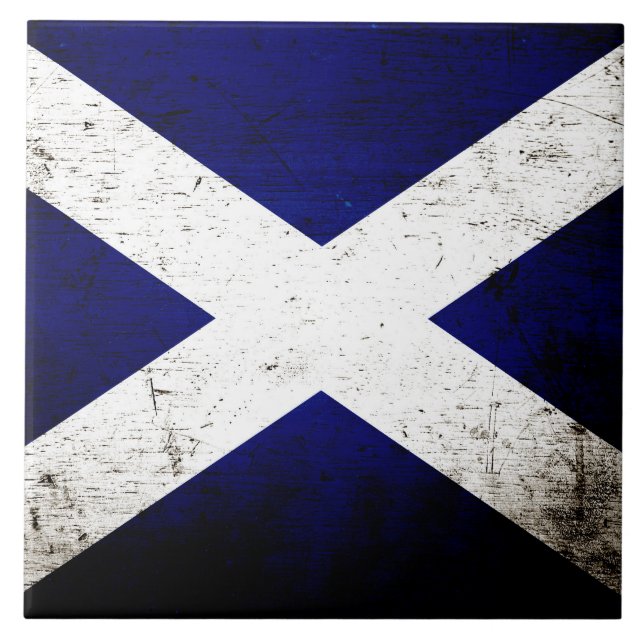 Black Grunge Scotland Flag Tile (Front)