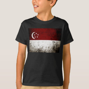 Black Grunge Singapore Flag T-Shirt