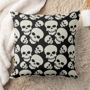 Black Grunge Skull Design Cushion
