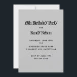 Black Grunge Sons Boys Teens Birthday Invitation<br><div class="desc">Solid grey birthday party invitation template with black text in grunge fonts.  Reverse contains black and grey swirls design.  For boys from tween ages to older teens,  this vertical card is easy to personalise with date,  time,  location and rsvp information.</div>