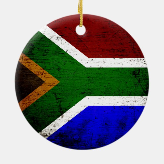Black Grunge South Africa Flag Ceramic Tree Decoration (Back)