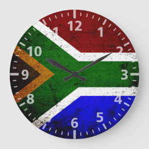 Black Grunge South Africa Flag Large Clock