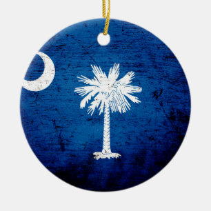 Black Grunge South Carolina State Flag Ceramic Tree Decoration