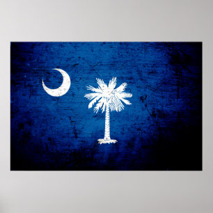Black Grunge South Carolina State Flag Poster