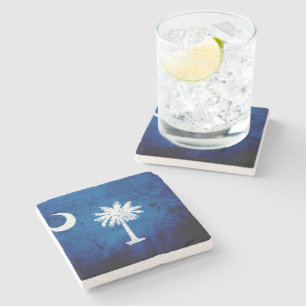 Black Grunge South Carolina State Flag Stone Coaster