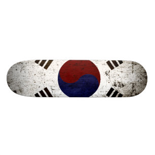 Black Grunge South Korea Flag Skateboard
