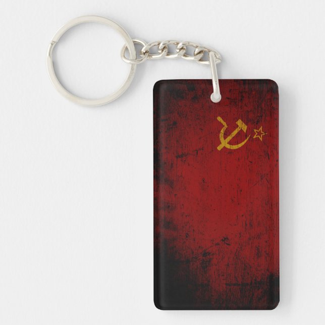 Black Grunge Soviet Union Flag Key Ring (Front)