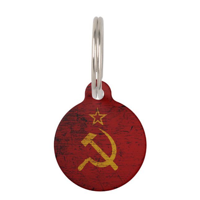Black Grunge Soviet Union Flag Pet Tag (Front)