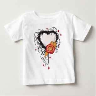 Black Grunge Style Heart and Flower Baby T-Shirt