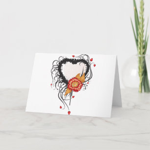 Black Grunge Style Heart and Flower Holiday Card
