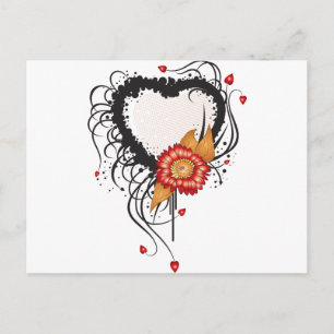 Black Grunge Style Heart and Flower Postcard