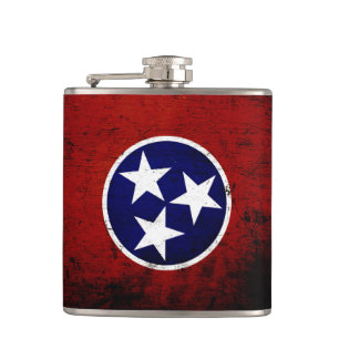 Black Grunge Tennessee State Flag Hip Flask