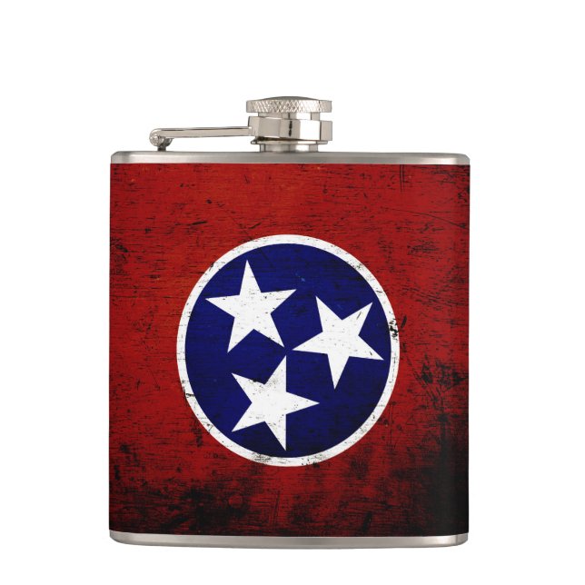 Black Grunge Tennessee State Flag Hip Flask (Front)