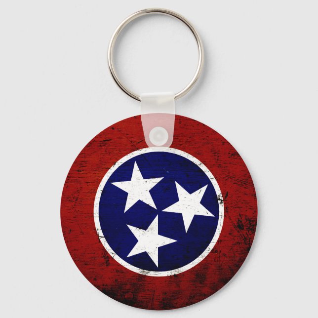Black Grunge Tennessee State Flag Key Ring (Front)