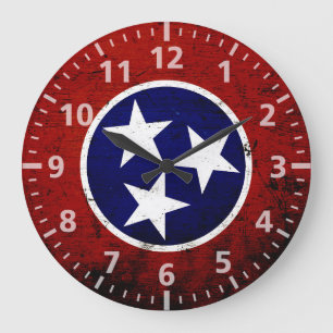 Black Grunge Tennessee State Flag Large Clock