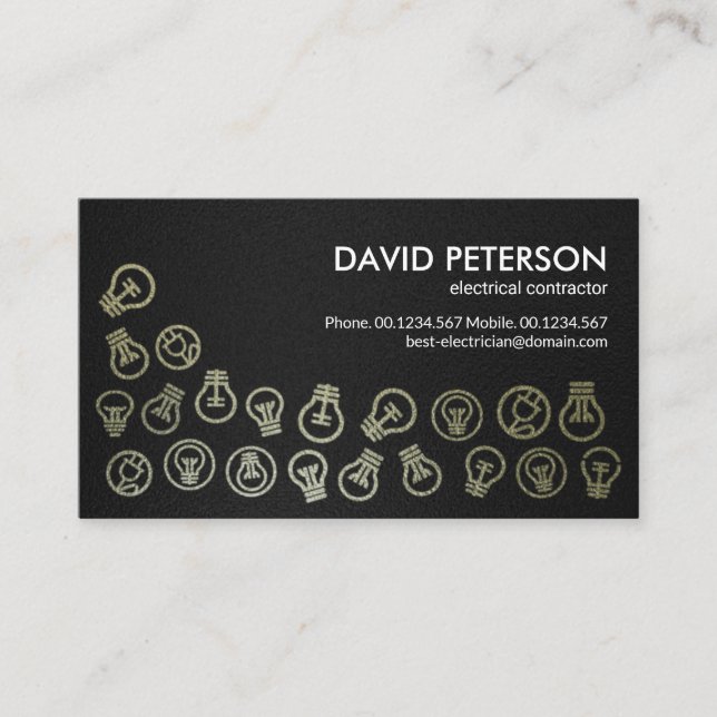 Black Grunge Texture Faux Silver Bulbs Electrical Business Card (Front)