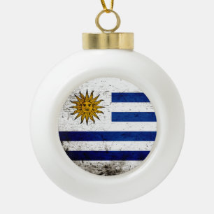 Black Grunge Uruguay Flag Ceramic Ball Christmas Ornament