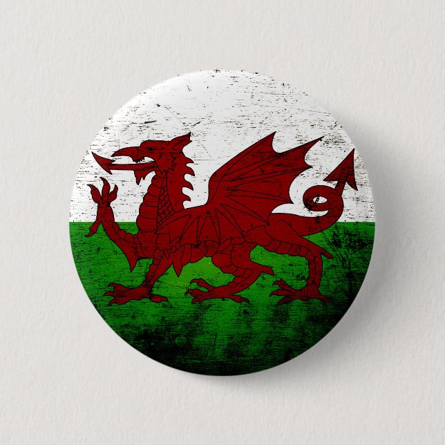 Black Grunge Wales Flag 6 Cm Round Badge (Front)