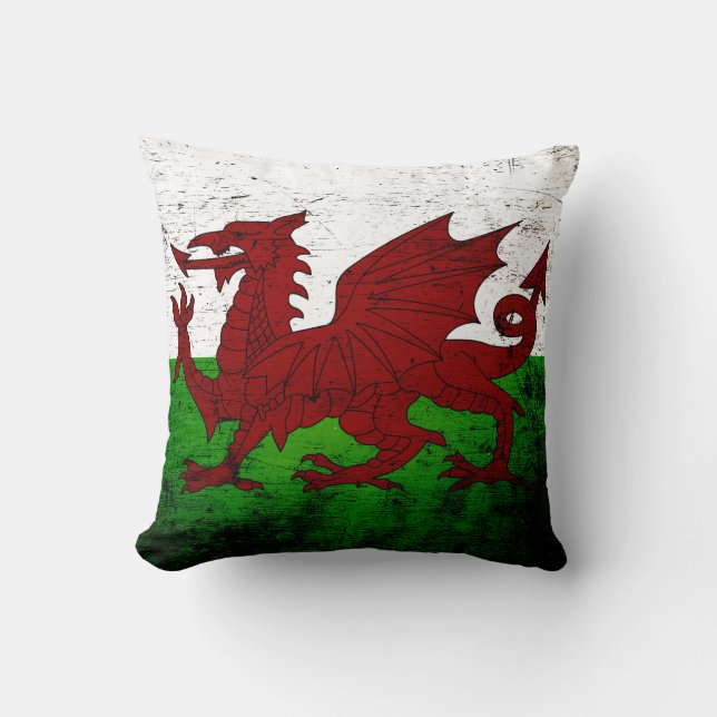 Black Grunge Wales Flag Cushion (Front)