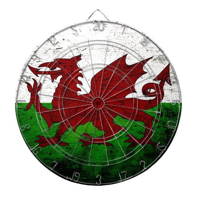Black Grunge Wales Flag Dartboard (Front)