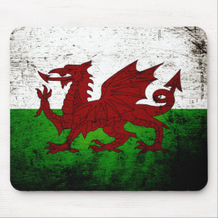 Black Grunge Wales Flag Mouse Mat