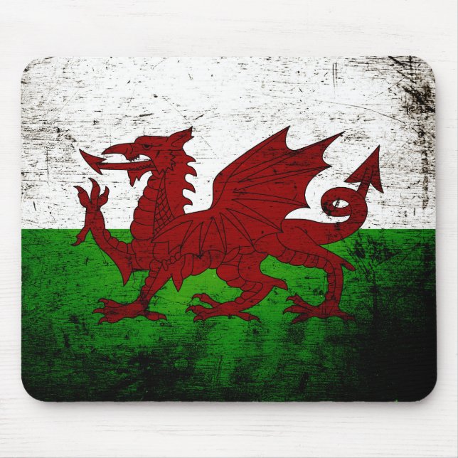 Black Grunge Wales Flag Mouse Mat (Front)