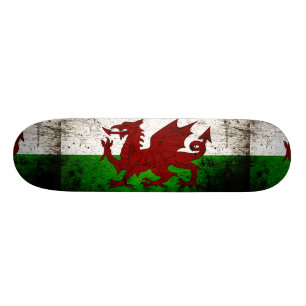 Black Grunge Wales Flag Skateboard