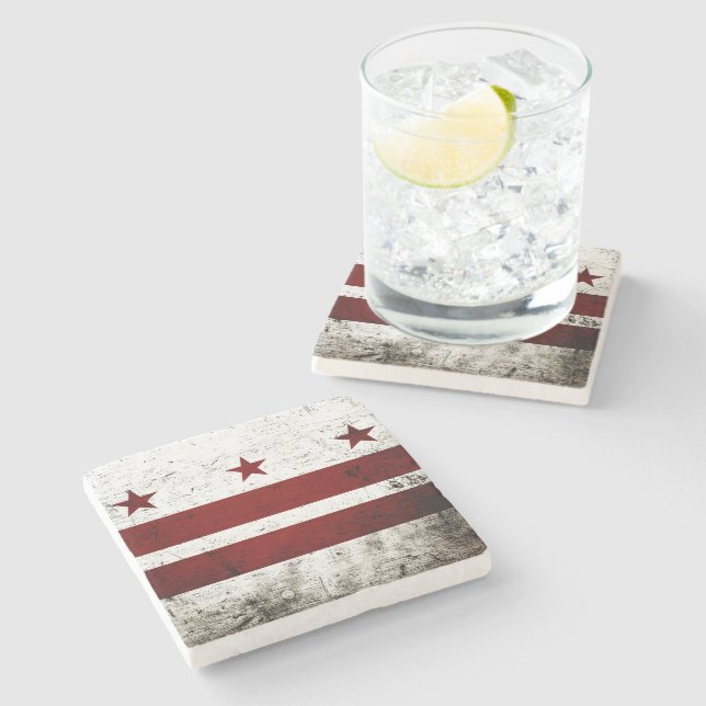 Black Grunge Washington DC Flag Stone Coaster (Side)