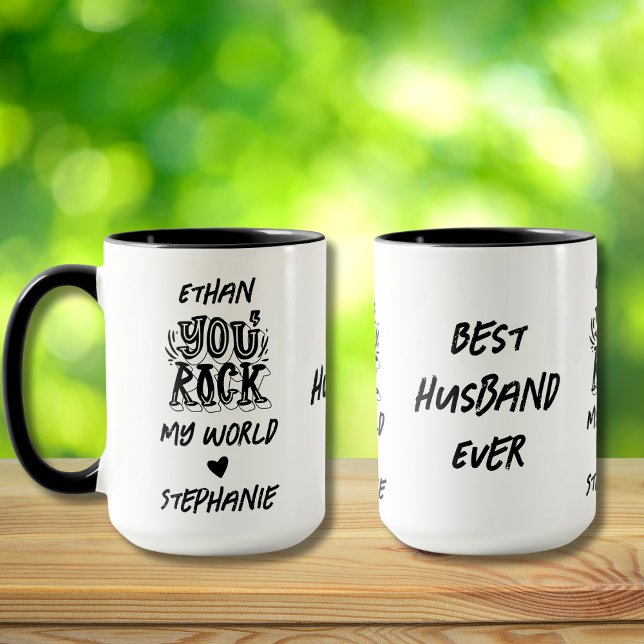 Black Grunge You Rock My World Best Husband Ever Mug (Creator Uploaded)