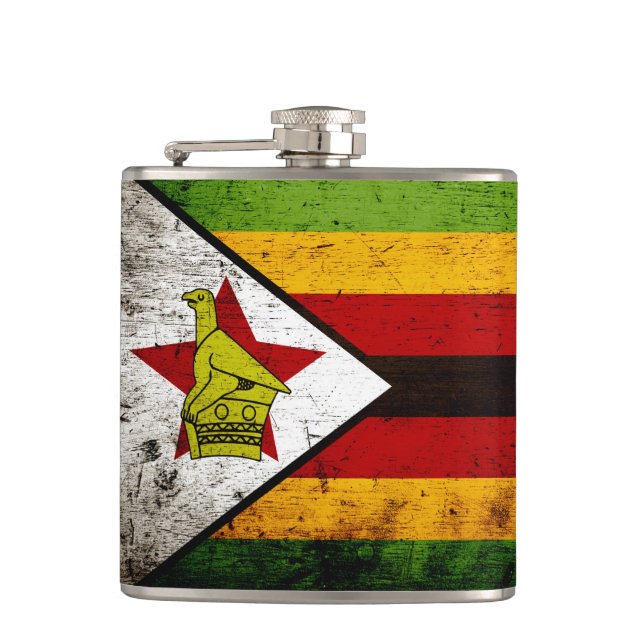 Black Grunge Zimbabwe Flag Hip Flask (Front)