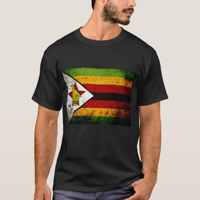 Black Grunge Zimbabwe Flag T-Shirt (Front)
