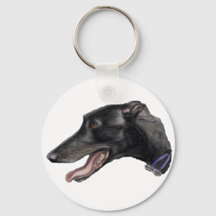 "Black Gryhound" Dog Art Keychain