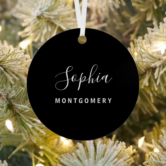 Black Guest Name Initial Wedding Monogram Keepsake Metal Tree Decoration (Insitu)