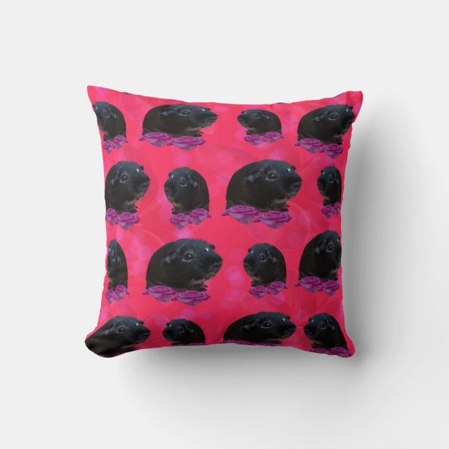 Black Guinea Pigs On Pink Roses, Throw Cushion (Front)